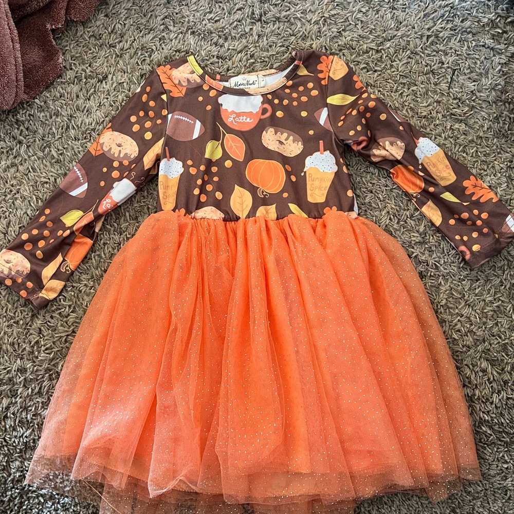 Orange and Brown Kids Thanksgiving Dress